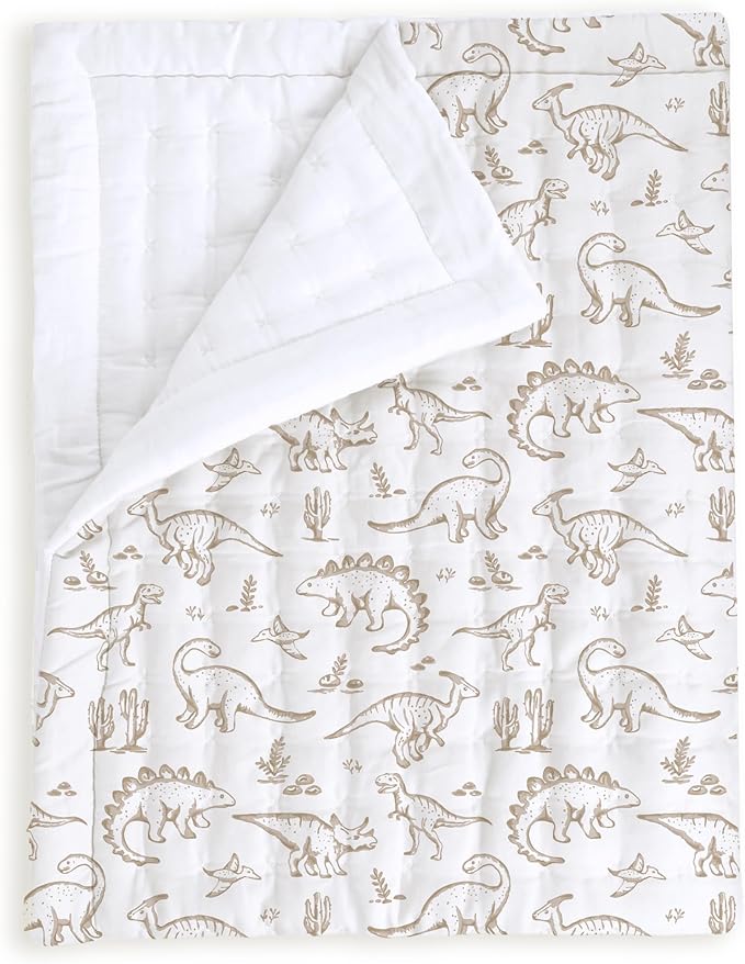 MakeMake Organics Organic Baby Comforter GOTS Certified Organic Kids Blanket Cotton Infill Tufted - Reversible Ultra Soft Breathable Boys Girls (30"x40", Dino Dreams)