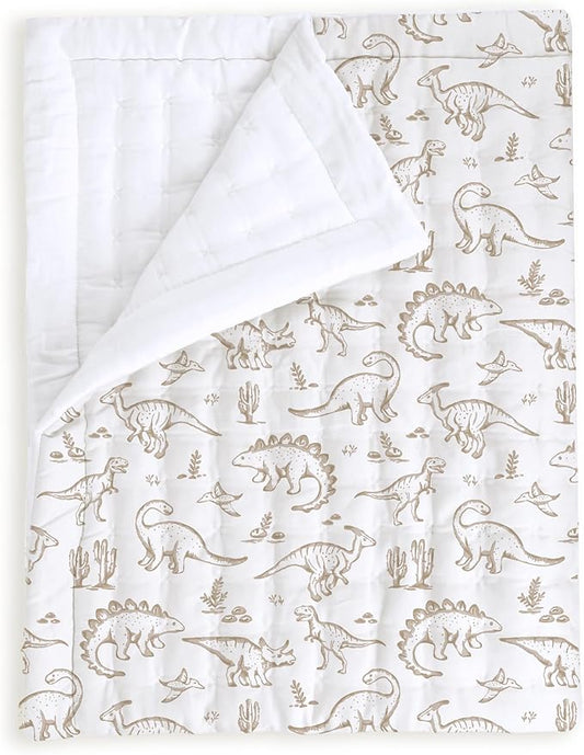 MakeMake Organics Organic Toddler Comforter GOTS Certified Organic Kids Blanket Cotton Infill Tufted - Reversible Ultra Soft Breathable Boys Girls (44"x60", Dino Dreams)