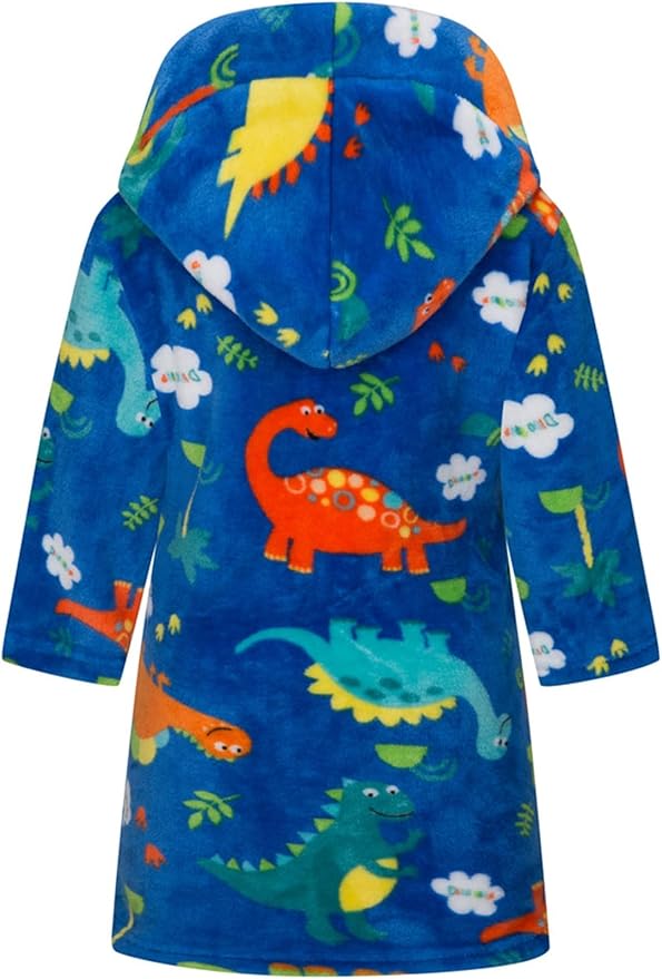 SANGTREE Boys Girls Robe Fleece Hooded Soft Toddler Bathrobe Cute Boys Bathrobe Fuzzy Plush Robes for Kids, 2-12 Years