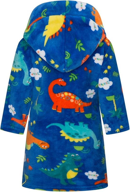 SANGTREE Boys Girls Robe Fleece Hooded Soft Toddler Bathrobe Cute Boys Bathrobe Fuzzy Plush Robes for Kids, 2-12 Years