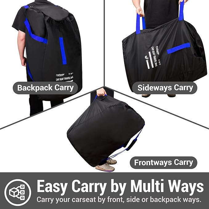 ProFaster Car Seat Travel Bag Backpack for Air Travel - Karfast Universal Infant Carseat Gate Check Bag Cover for Airplane, Foldable with Pouch, Blue