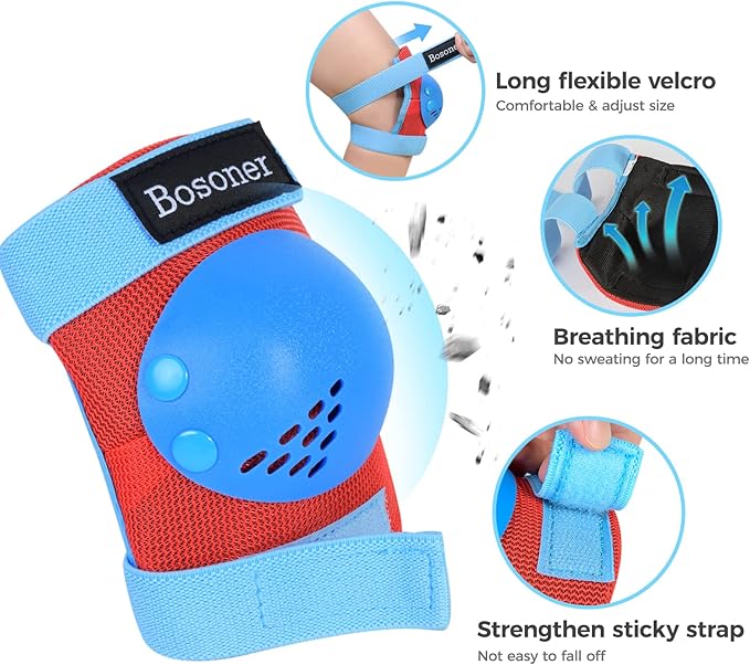 BOSONER Kids/Youth Knee Pad Elbow Pads for Roller Skates Cycling BMX Bike Skateboard Inline Rollerblading, Skating Skatings Scooter Riding Sports