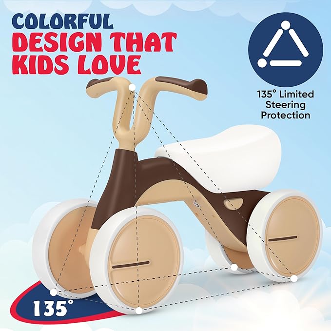 Henry & Colin Baby Balance Bike for Kids - No Pedal 4-Wheel First Bike, Toddler Walker for Boys & Girls, with Stylish Handle, Sturdy & Safe Design for 1-3 Year Olds