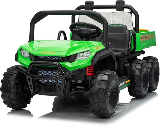 24V 4WD Electric Ride-on Dump Truck for Kids, 2-Seater with Parental Remote Control, 3 Speeds, All-Terrain Off-Road Toy Car for Boys Girls, Green