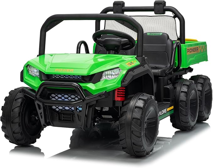 24V 4WD Electric Dump Truck for Kids, 2 Seater Remote Control Ride On Car with Dump Bed, All Terrain Vehicle Toy for Boys & Girls 3-8 Years Old, Green