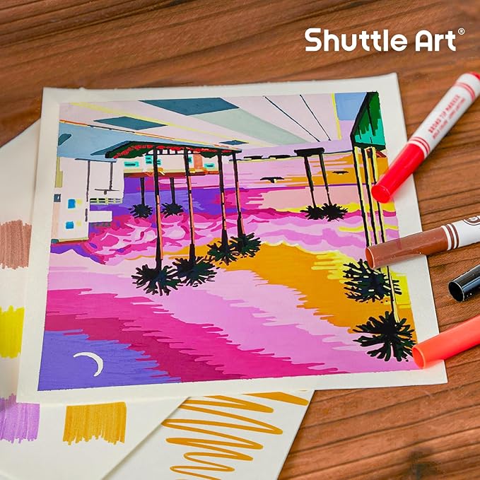 Shuttle Art 216 Pack Washable Markers, 8 Assorted Colors Broad Line Conical Tip Large Markers Bulk with a Box, Bonus Caps, Home Classroom School Supplies for Toddlers Kids Adults Students Teachers…
