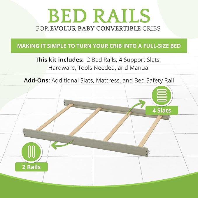 Full-Size Conversion Kit Bed Rails for Evolur Cribs - Solid Wood Crib Convertible Kit to Kids Bed - Transitional Style Rails & Easy-to-Install Child Essentials for Safety (Antique Bronze or Pewter)
