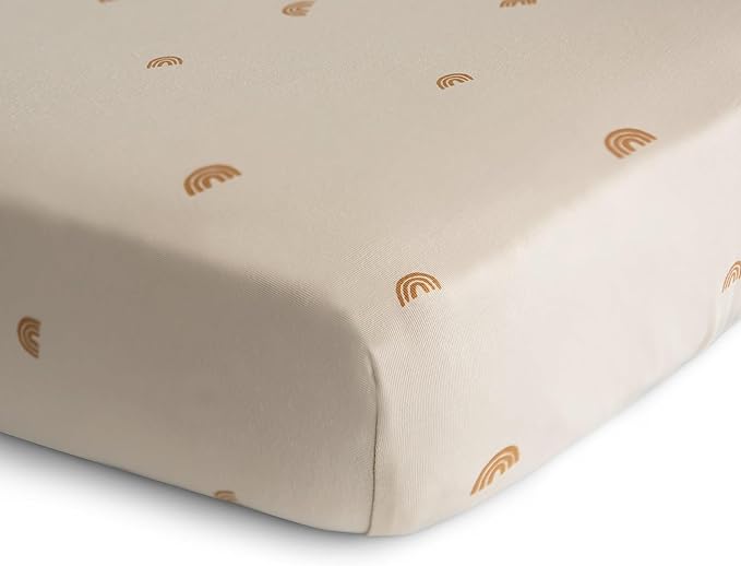 mushie Stretchy & Soft Crib Sheet | Fitted 28" x 52" (Rainbows)
