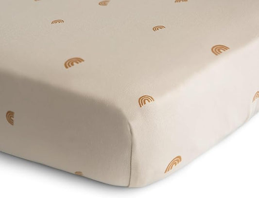 mushie Stretchy & Soft Crib Sheet | Fitted 28" x 52" (Rainbows)