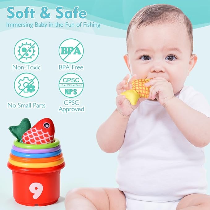 Montessori Toys for 1 Year Old Boy Girl Gifts, Cloth Fishing Game Toddler Toy 1-3, Sorting Learning Baby Toys 6-12-18 Months, One Year Old Girl Boy Gifts