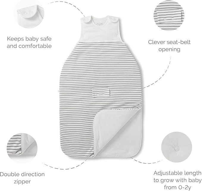 MORI Baby Unisex Premium Sleep Sack in Blue Stripe for Toddlers - 0.5 Tog Sleeping Bag - Suitable from 8.8lbs to 2 Years
