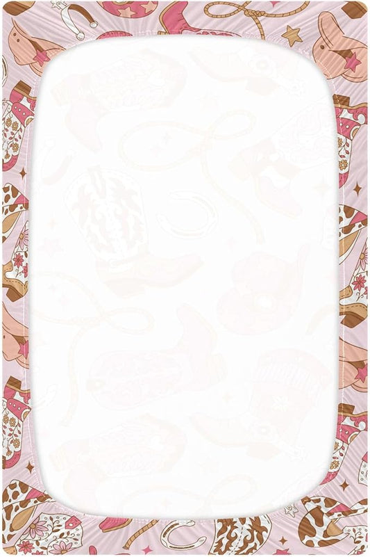 Western Cowgirl Boots Crib Sheets Soft Breathable Fitted Baby Crib Sheets Mattress Cover for Girls Boys, 52" x 28" x 9"