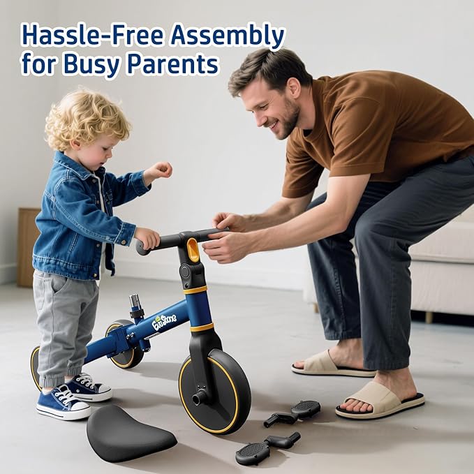 5-in-1 Kids Balance Bike, Toddler Tricycle for 1-3, Ride-On Toy for 18 Months to 4 Years, Outdoor and Indoor Gift Bike for Yard, Sidewalk, Park, Birthday Present for Boys & Girls, Blue