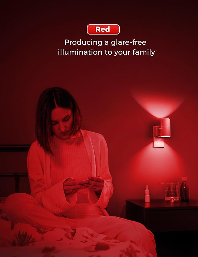 L LOHAS LED Night Light, Red Night Lights Plug into Wall, LED Nightlights, Light Sensor, Steep Aid Red, Dimmable Nightlight for Christmas, Holiday Decor, Party, Hallway, Bedroom, 2 Pack
