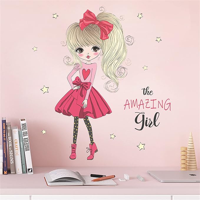 ROFARSO Colorful Cute Lovely Fashion Amazing Girl in High Heels Love Wall Sticker for Kid Peel and Stick Removable Wall Decal DIY Decoration Decor for Nursery Baby Girl Bedroom Playroom Living Room