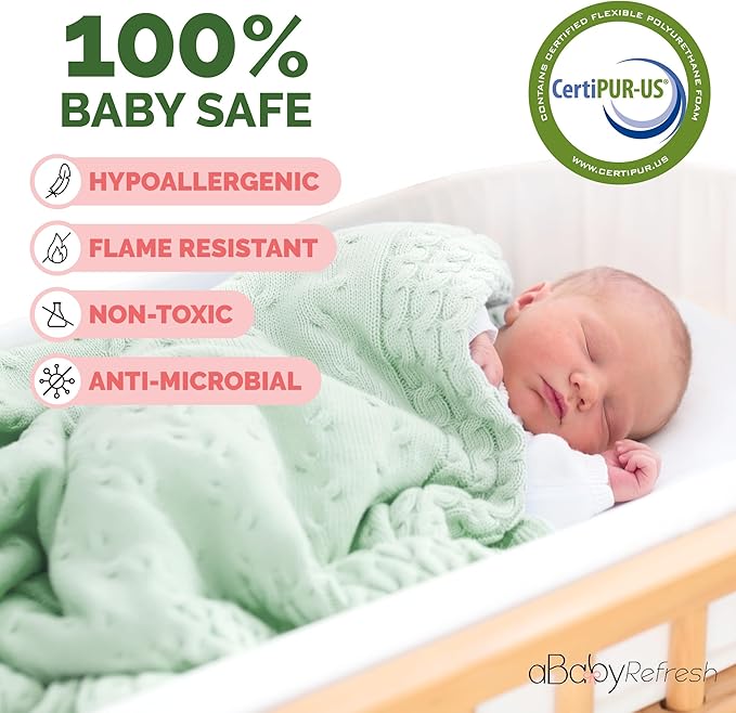 Cradle Baby Mattress and Bassinet Mattress 19x33 – 2-Inch Firm Foam Baby Bed with Waterproof Vinyl Cover – Non-Toxic Hypoallergenic Cushion Pad Replacement for Infant Bed (Multiple Standard Sizes)