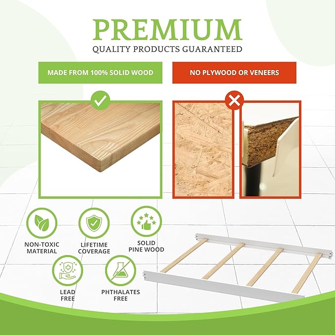 Full-Size Conversion Kit Bed Rails for Baby Appleseed and Eco-Chic Convertible Cribs - Solid Wood Rail - Toddler and Adult Bed Rail for Full-Size Beds - Nursery and Baby Furniture (White, Option 2)