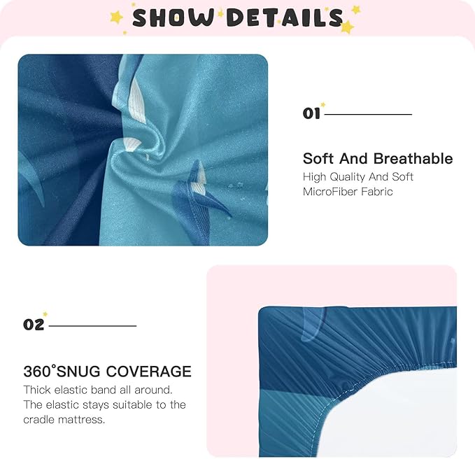 Blue Whales 01 Crib Sheets Standard Crib Toddler Mattresses Cover Fitted Baby Bed Sheet Breathable Crib Mattress Sheet for Girls Boys 39''x27''x9''