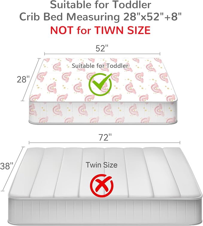 Mooreeke 4 Pieces Toddler Bedding Set - Pink Rainbow Cloud Toddler Comforter Sets for Girls, Includes Comforter, Flat Sheet, Fitted Sheet and Pillowcase, Bed in A Bag for Baby Bedroom