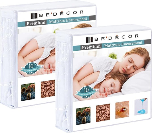 Bedecor Set of 2 Zippered Twin Mattress Protector Cover for 14"-15" Depth Mattress,Fully Encased Liquid Proof Urine Pee Protection Breathable Smooth Incontinence Pet Baby Potty Training
