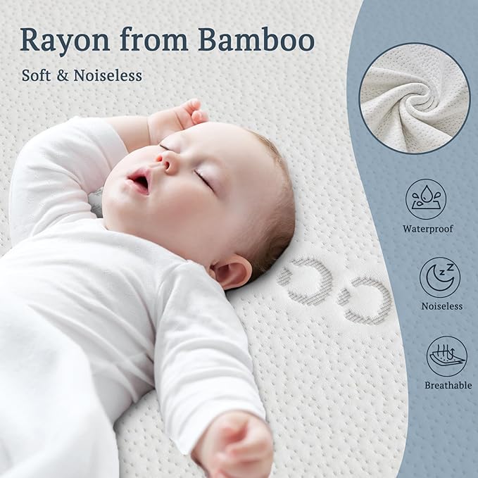 BEDLORE Waterproof Crib Mattress Protector 2 Pack, Ultra Soft Bamboo Viscose Crib Mattress Pad Cover, Noiseless Toddler Mattress Protector for Standard Baby Bed Size 52''x28'', White
