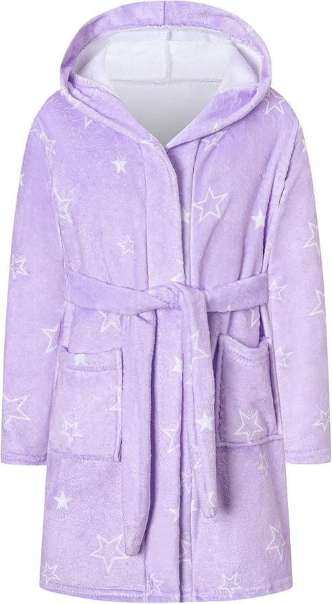 Umeyda Girls Fleece Hooded Robes, Warm Printed Bath Robe for Kids Soft Fuzzy Bathrobe for Gifts