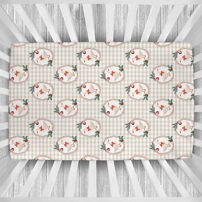 Christmas Geese Red Bows Baby Crib Sheets Cute Ducks Cherry Fir Leaves Soft Baby Sheets Winter Festive Holiday Farm Animals Fitted Crib Mattress Cover for Standard Crib & Toddler Mattress 52"x28"