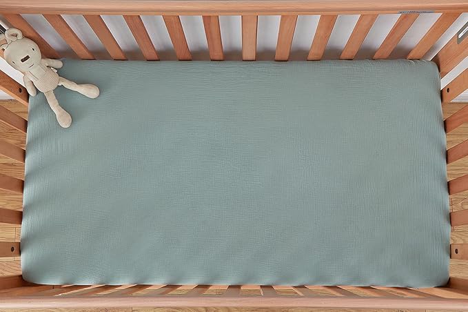 Muslin Crib Sheets for Baby Boys Girls, Neutral Fitted Crib Mattress Sheet for Standard Crib and Toddler Mattress, Soft and Breathable, 28” x 52” (Sage Green)