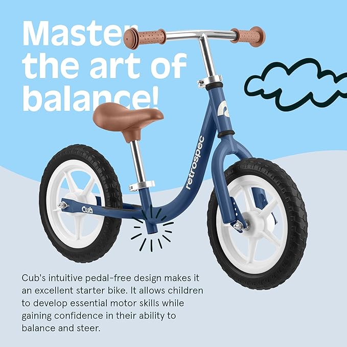 Retrospec Cub Toddler Balance Bike for Ages 18 Months - 3 Years - 12in No-Pedal Beginner Bicycle with Adjustable Seat, Puncture-Proof Tires & Safe Low Frame Design