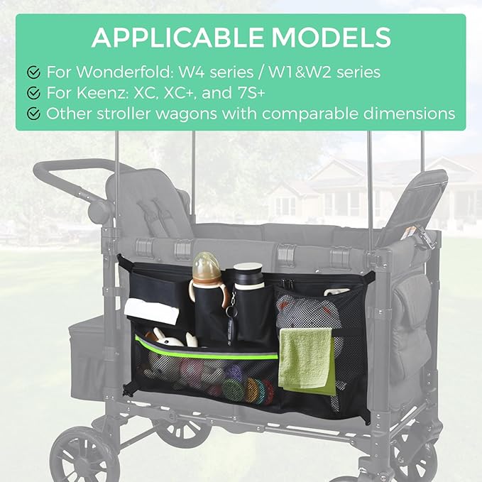 Stroller Wagon Cargo Net,Double-Layer Side Pockets Attachment for WONDERFOLD,Foldable Mesh Sorting Organizer Bag with Extra Storage Space