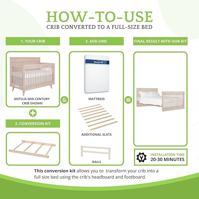 Full-Size Conversion Kit Bed Rails for Evolur Cribs - Solid Wood Crib Convertible Kit to Kids Bed - Transitional Style Rails & Easy-to-Install Child Essentials for Safety (Sand Castle Oak)
