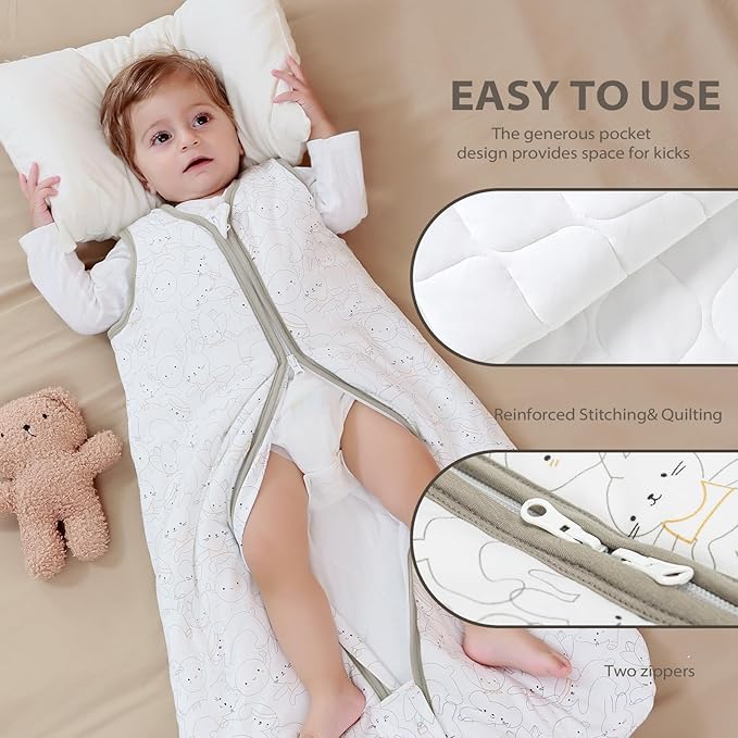 Mosebears Sleep Sack Baby Winter Wearable Blanket with 2-Way Zipper,2.5 TOG Cotton Sleep Sack Unisex (Rabbit Cat, 12-18 Months)