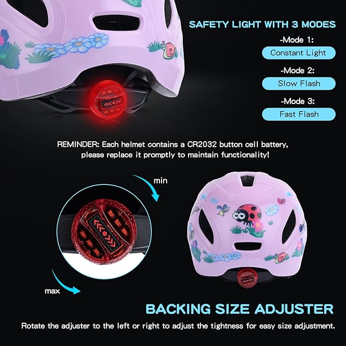 Kids Bike Helmet, OnBros Kid Bicycle Helmet for Girls and Boys with Light Lightweight Kids Helmets Certified Toddler Helmets for Kids 3-5-8-10 Age (46-50-55 cm)