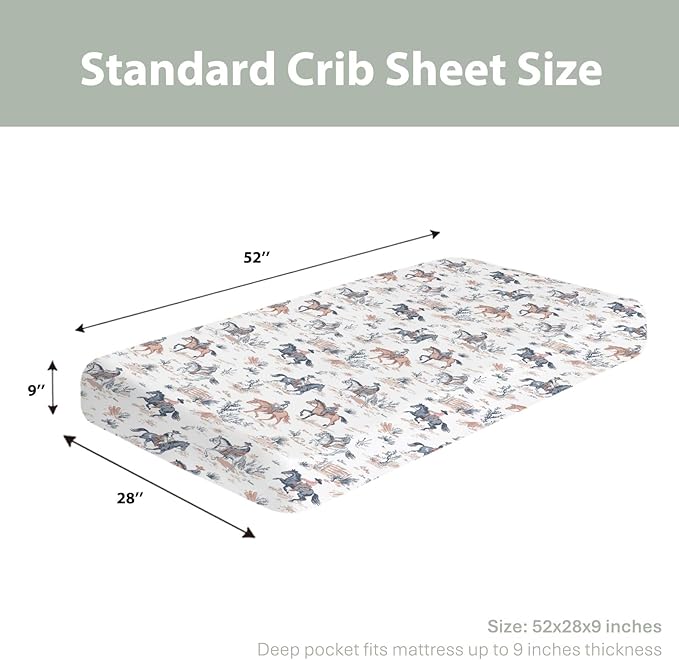 Western Cowboy Baby Crib Sheets for Boy Girl 28"x52" Cowboy Horse Soft Stretchy Fitted Crib Mattress Cover Wild West Desert Baby Sheet Fits Crib and Toddler Bed Mattresses