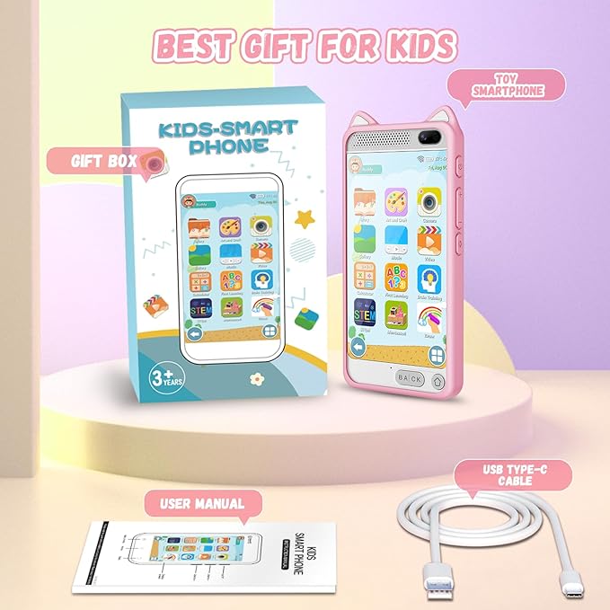 Kids Smart Phone for Girls, 3.97" Touchscreen Kids Phone Toys for 3-12 Birthday, Dual Camera, Built-in 8G SD Card Cell Phone for Boys Girls Toys(Pink)