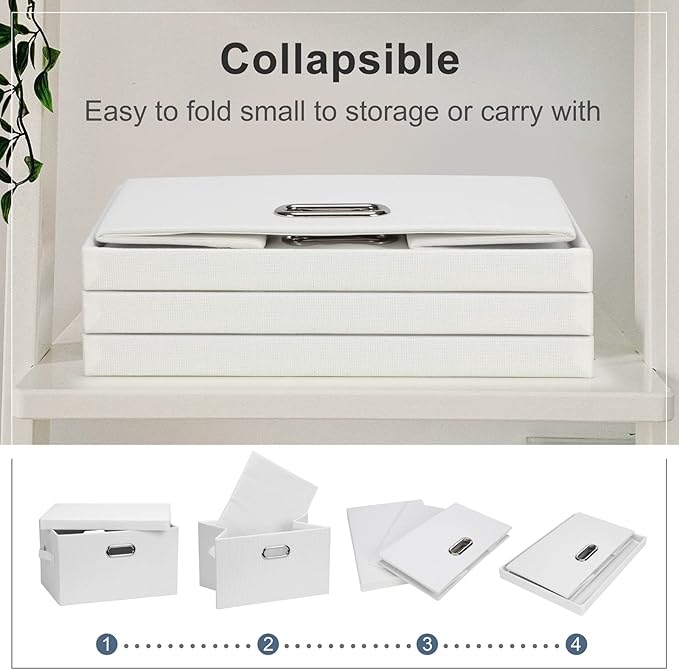 Graciadeco Medium 15" 21 Quart Collapsible Stackable Storage Bins with Lids, 1 Pack White Foldable Fabric Closet Storage Boxes with Lids, 4 Handles Heavy-duty Linen Cube Baskets for Bedroom