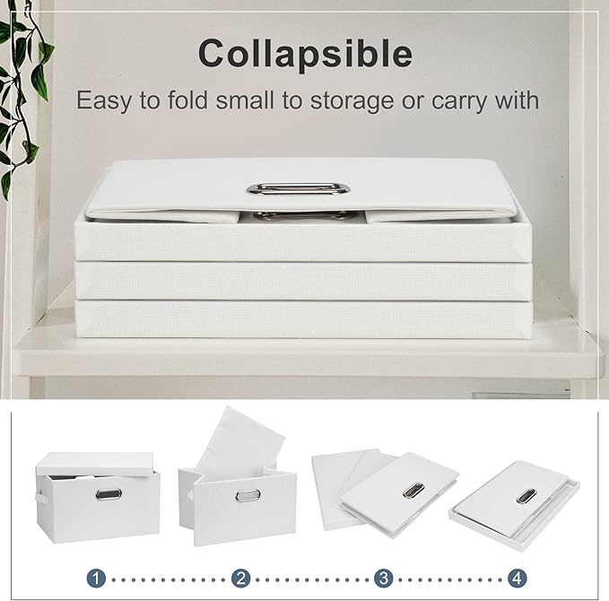 Graciadeco Medium 15" 21 Quart Collapsible Stackable Storage Bins with Lids, 3 Packs White Foldable Fabric Closet Boxes Heavy-duty Linen Cube Baskets Container for Bedroom Office (15 x 11 x 8)