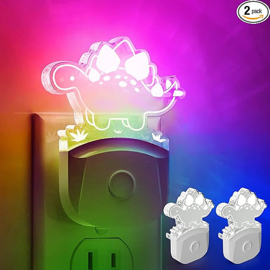 L LOHAS LED Night Light for Kids with Dusk to Dawn Sensor, Dinosaur Nightlight for Boys, Stegosaurus LED Night Light Plug in, RGB + Soft White, 3 Modes, for Nursery, Kids, Gifts, Bedroom[2 Pack]