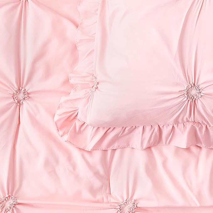 Wowelife Princess Toddler Bedding Set for Girls, Boho Toddler Bed Set, 4 Pieces Ruffles Jacquard Embroidery Toddler Girl Comforter with Comforter, Fitted Sheet, Flat Sheet and Pillowcase, Pink