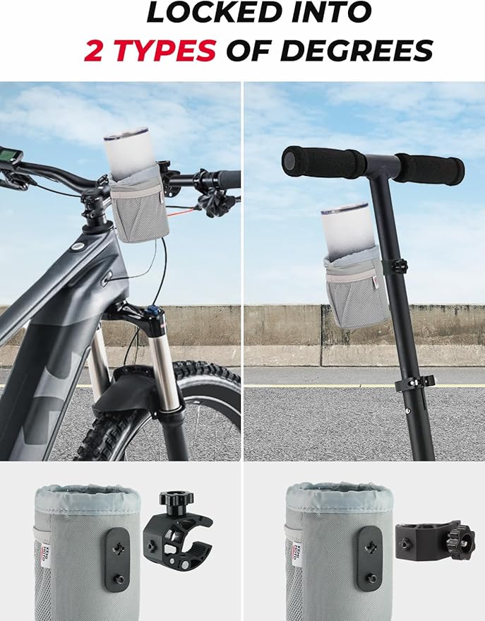 KEMIMOTO Motorcycle Cup Holder, Oxford Fabric Motorcycle Drink Holder with 0.6"-1.5" Alligator Clamp, Universal Water Bottle Cup Accessories for Bike, ATV/UTV, Scooter, Boat, Walker, Gray