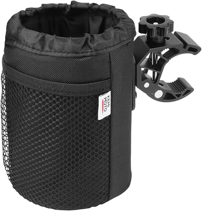 KEMIMOTO Motorcycle Cup Holder, Oxford Fabric Motorcycle Drink Holder with 0.6"-1.5" Alligator Clamp, Universal Water Bottle Cup Accessories for Bike, ATV/UTV, Scooter, Boat, Walker, Black L