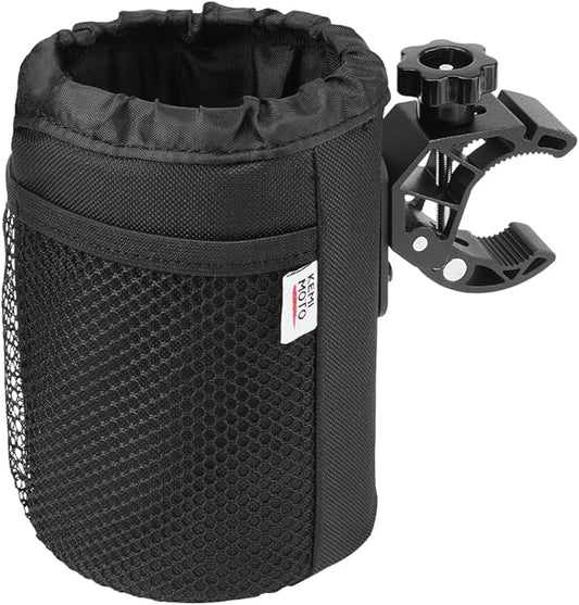 KEMIMOTO Motorcycle Cup Holder, Oxford Fabric Motorcycle Drink Holder with 0.6"-1.5" Alligator Clamp, Universal Water Bottle Cup Accessories for Bike, ATV/UTV, Scooter, Boat, Walker, Black L