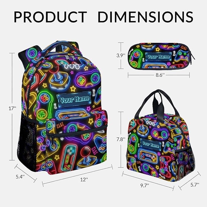 COZYAURA Kids Personalized Backpack - Large Bags with Lunch Bag Set - Cool Gamer Bookbag for Middle School & Travel - Kid School Supplies