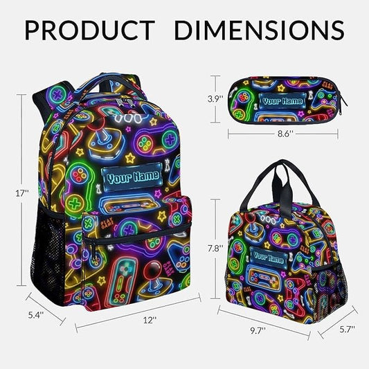 COZYAURA Kids Personalized Backpack - Large Bags with Lunch Bag Set - Cool Gamer Bookbag for Middle School & Travel - Kid School Supplies