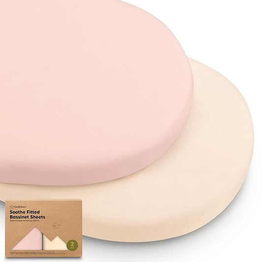 2-Pack Organic Bassinet Sheets for Girls, Boys - 100% Cotton Bassinet Mattress Sheets Compatible with Halo Bassinest Swivel Sleeper, Graco, Baby Delight, Chicco, Fitted Bassinet Sheets (Cameo)