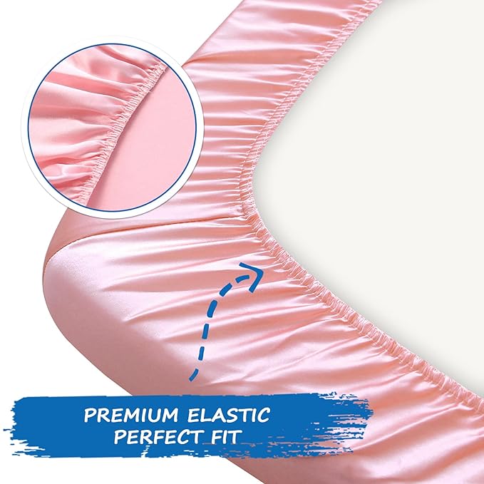 Satin Mini Crib Mattress Sheet, Soft & Silky Pack and Play Sheets Fitted (39"x27"x5") for Girls, Great for Baby Hair and Skin, Pink Playard Sheets
