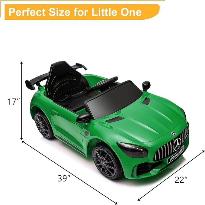 Winado 12V Ride on Car, Licensed Mercedes Benz AMG GTR Battery Powered Electric Vehicle, w/Parent Remote, Wider Seat, LED Lights, Openable Doors, MP3 Player, Smooth Start, 3 Speeds - Green
