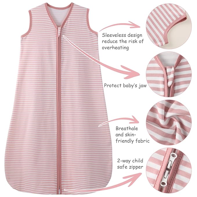 Looxii Baby Sleep Sack 0.5 TOG, 100% Cotton 3 Pack Wearable Blanket Baby Sleep Bag for Newborn Infant, 2-Way Zipper Lightweight Toddler Sleeping Sack 6-12 Months