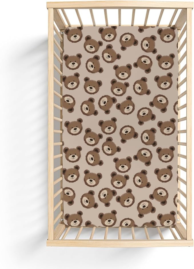 Neutral Boho Bears Baby Crib Sheets for Boy Girl 52x28Inch Cute Brown Bear Soft Snug Fitted Crib Mattress Covers Watercolor Bears Nursery Baby Sheet for Crib and Toddler Bed Mattresses