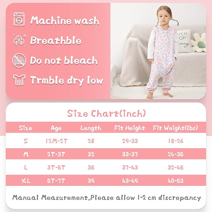 WONDAY Toddler Sleep Sack with Feet, 0.5 Tog Sleeping Sacks for Walking with Legs 12-18 Months 5T 7T